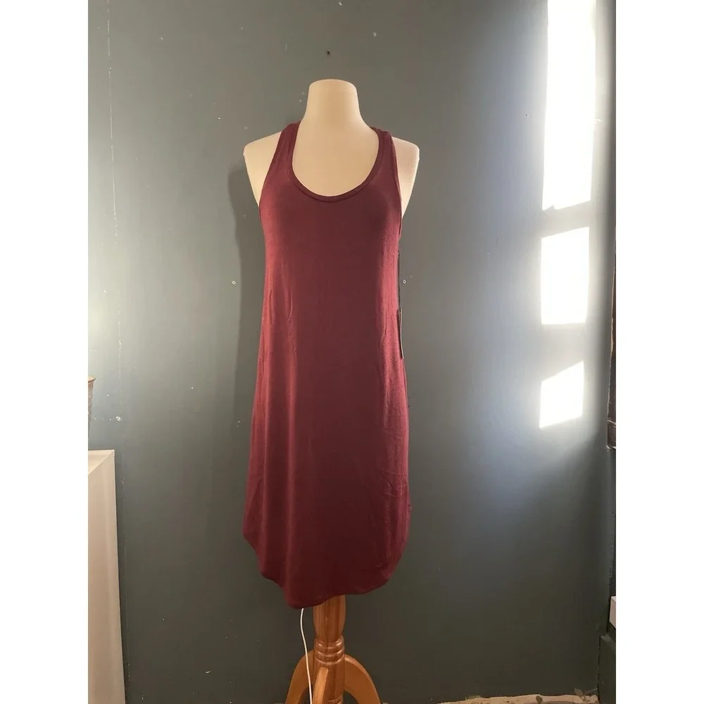 LEITH Racerback Knit Dress Red Tannin‎ Burgundy Wine Midi Casual Size S